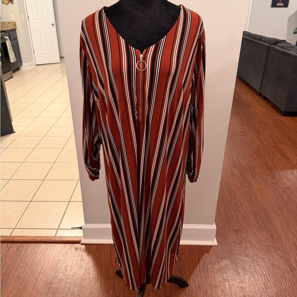 🧡 C. Est. 1946 Striped Ring Zip V-Neck Dress XL 18/20
